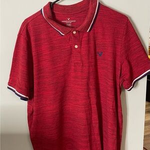 American Eagle Outfitters Red Polo Shirt Striped Trim Short Sleeve XL Excellent